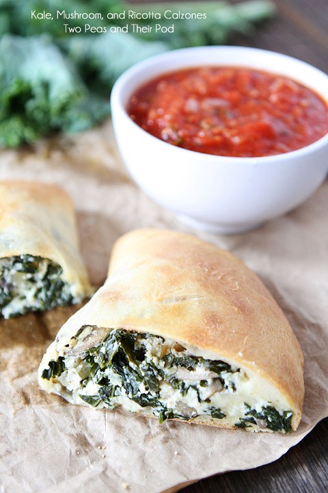 Kale, mushroom, and ricotta calzones