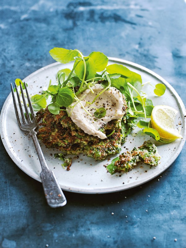 Kale, pea and ricotta fritters