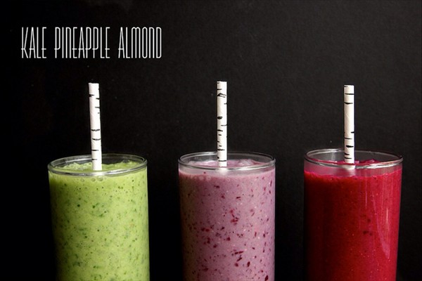 Kale, pineapple and almond milk smoothie