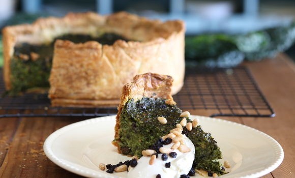 Kale, preserved lemon and pine nut tart