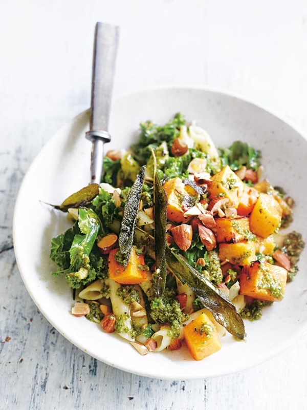 Kale, pumpkin and sage quinoa pasta