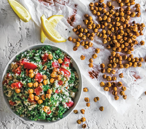 Kale quinoa tabbouleh with crunchy spiced chickpeas
