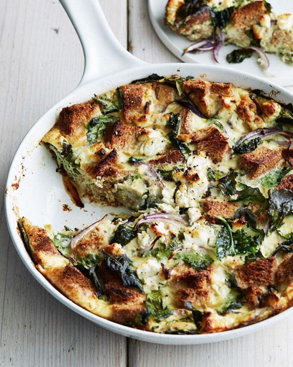 Kale, red onion, and goat-cheese strata recipe | Eat Your Books