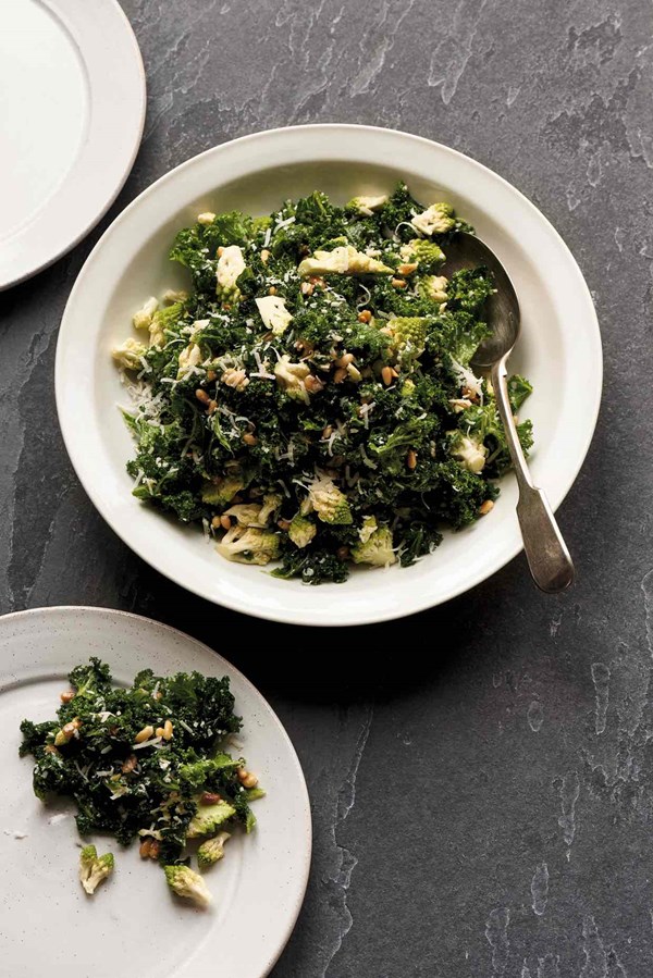 Kale, Romanesco, Parmesan and pine nut salad