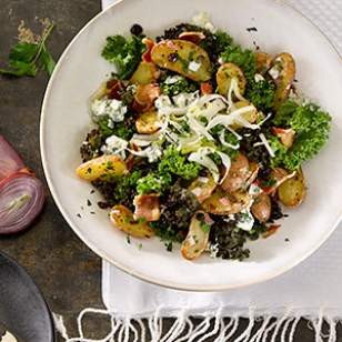 Kale salad with bacon-blue cheese vinaigrette