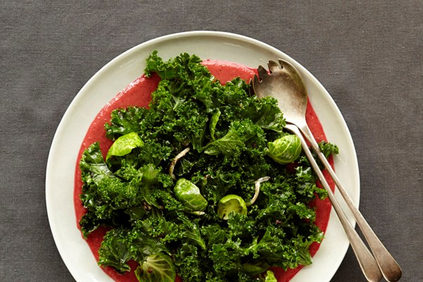 Kale salad with Brussels sprout leaves and lemon vinaigrette