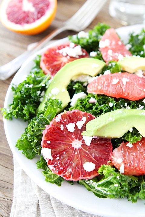 Kale salad with citrus, avocado, and feta
