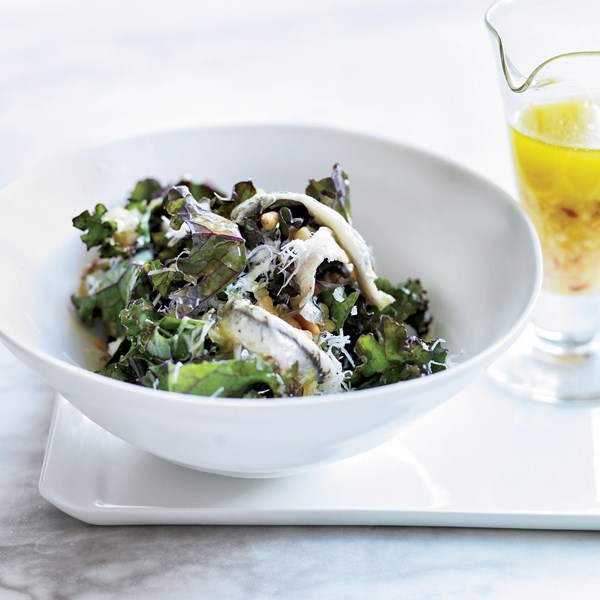 Kale salad with ricotta salata, pine nuts and anchovies
