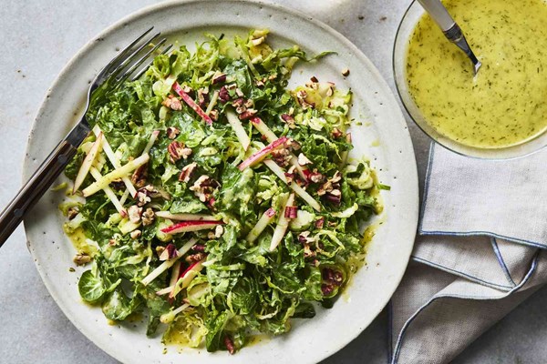 Kale salad with shaved Brussels sprouts