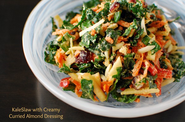 Kale-slaw with curried almond dressing