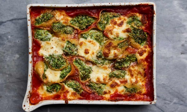 Kale, spinach and ricotta stuffed conchiglioni