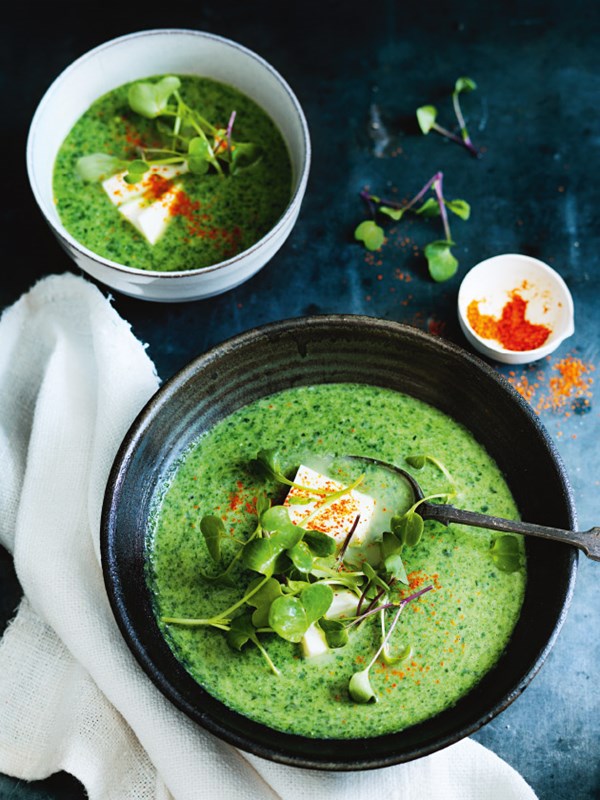 Kale, spinach and tofu soup