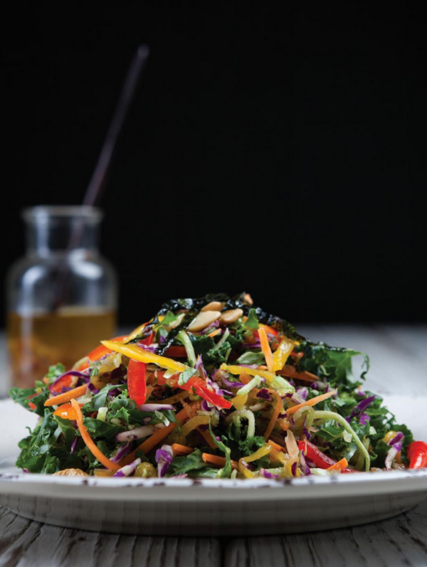 Kale Thai salad with spicy cashews