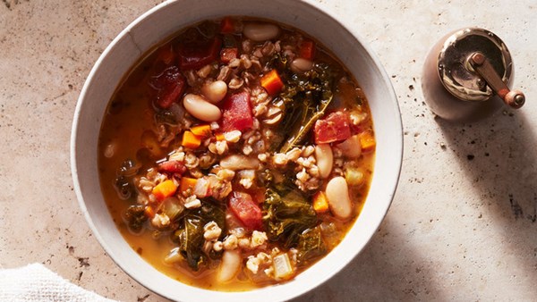 Kale, white bean, and farro soup