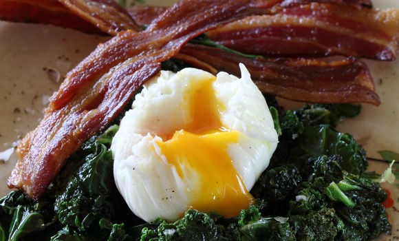 Kale with poached free range egg & belly bacon
