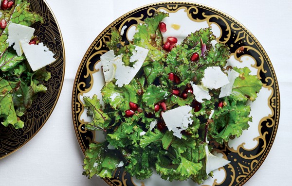 Kale with pomegranate dressing and ricotta salata