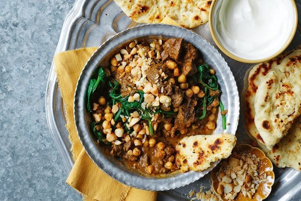 Kangaroo curry with macadamia flatbread