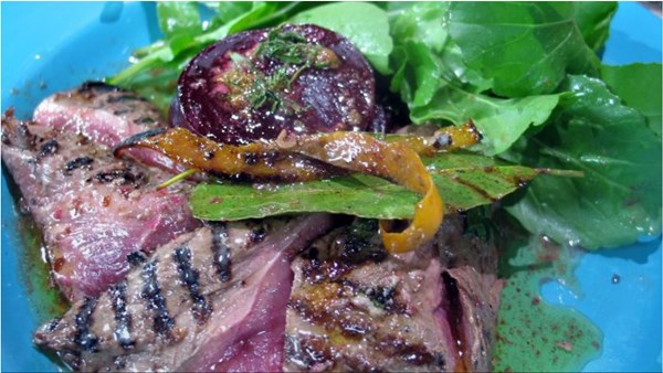 Kangaroo fillet with beetroot and anchovy butter
