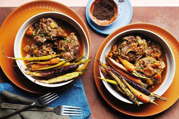 Kangaroo tail stew with pepperberry roasted heirloom carrots