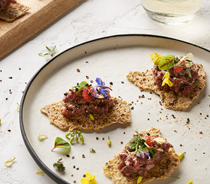 Kangaroo tartare, wattleseed cracker