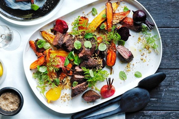 Kangaroo with roasted carrot, beetroot and walnut