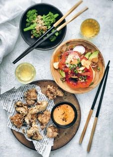 Kara'age chicken with yuzu soy dipping sauce & spicy chilli mayo