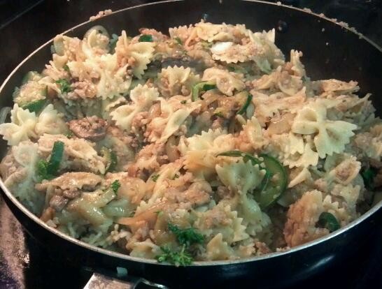 Kasha varnishkes with caramelized onions and mushrooms