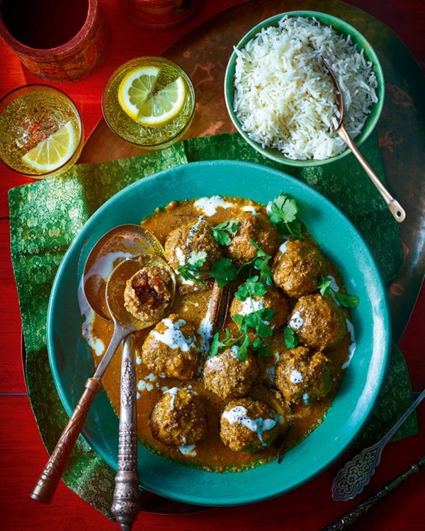 Kashmiri lamb meatballs with prunes (Aloo bukhara kofta)