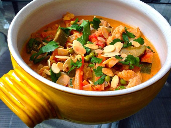 Kashmiri vegetable coconut masala with a spicy chana masala