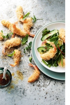 Kataifi prawns with green mango salad