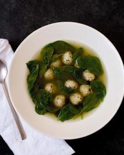 Kathy’s spinach soup and chicken meatballs