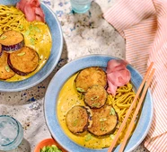 Katsu aubergine noodles