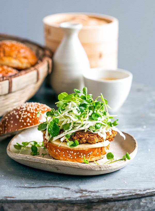 Katsu brioche burgers with Asian slaw
