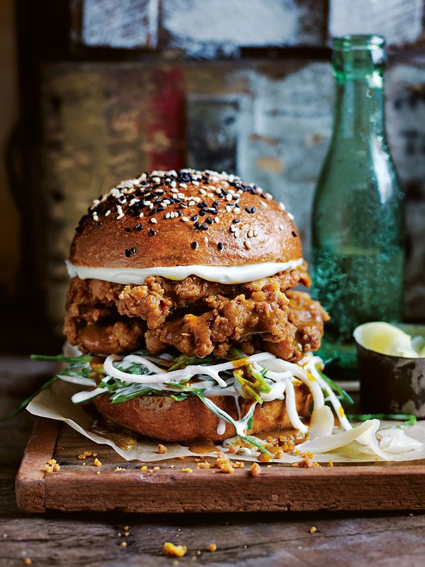 Katsu curry fried chicken burger