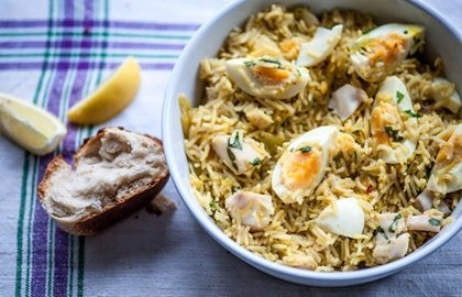 Kedgeree with boiled eggs