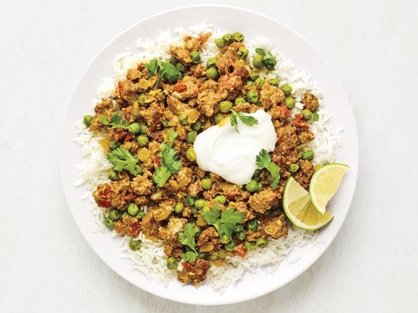 Keema with peas and rice