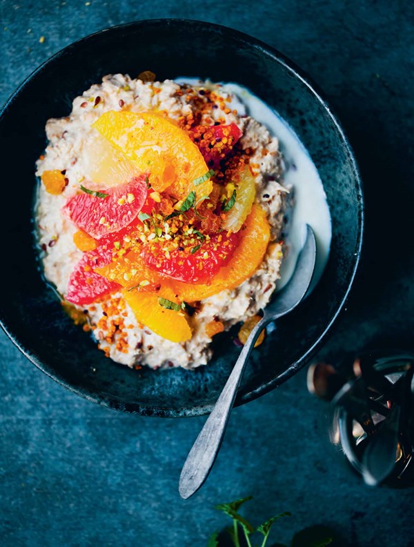 Kefir Bircher with Middle-Eastern citrus salad