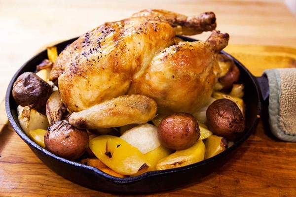 Keller's skillet roast chicken with root vegetables