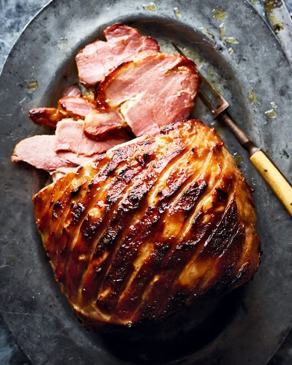 Kenny Tutt’s cider and mustard glazed ham with Dauphinois potatoes, greens and gravy