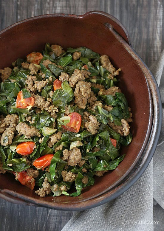 Kenyan braised collard greens and ground beef (Sukuma wiki)