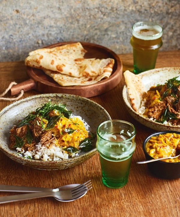 Kerala-style beef curry with orange pachadi