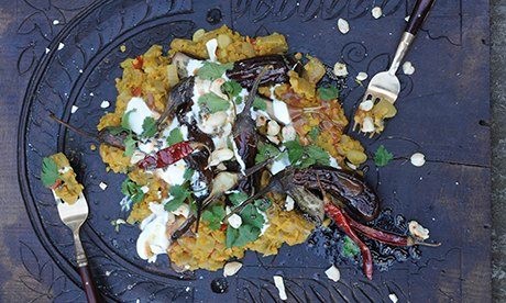 Keralan aubergines with lentils and tamarind
