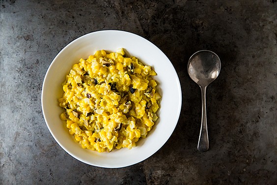 Kevin Gillespie's creamless creamed corn with mushrooms and lemon