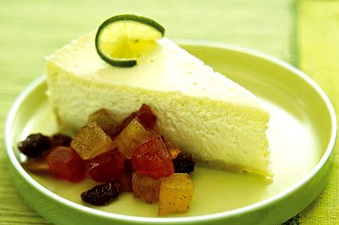 Key lime cheesecake with tropical dried-fruit chutney