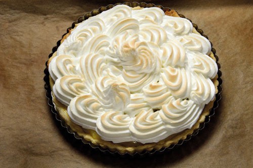 Key lime tart with almond crust and meringue topping