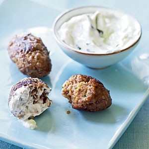 Kibbeh meatballs with spiced yogurt sauce