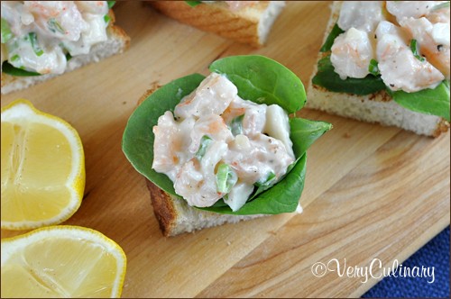 Kicked-up shrimp canapes