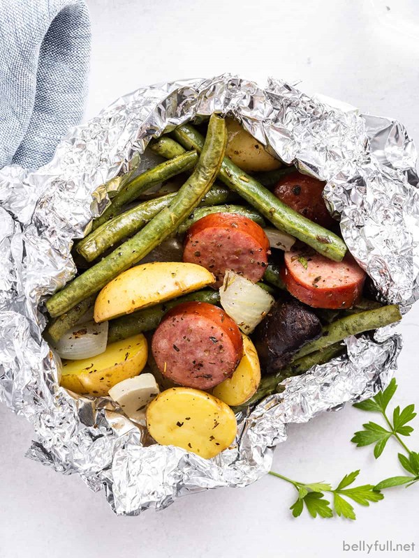 Kielbasa and vegetable foil packets