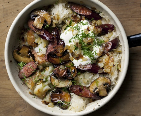 Kielbasa, sauerkraut and mushroom