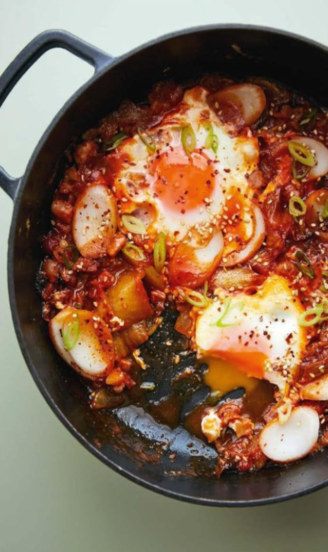 Kimchi and gochujang skillet eggs
